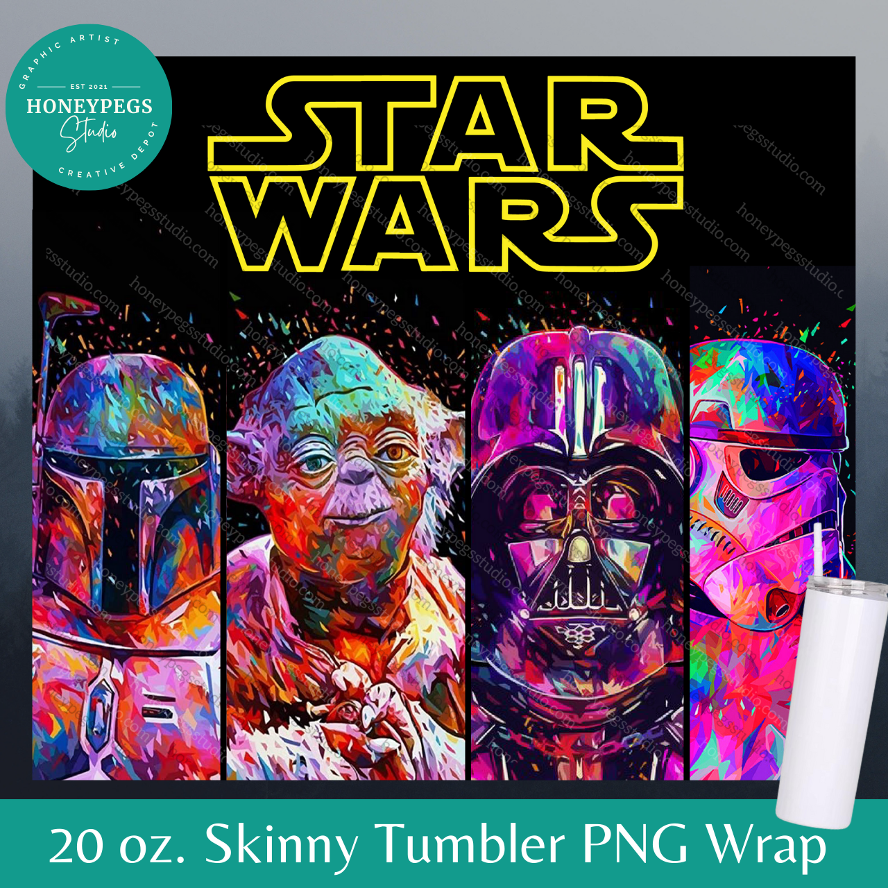 20 oz Skinny Star Wars Diamond Wrap PNG – Honeypegs Studio
